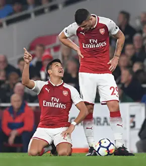 Arsenal V West Bromwich Albion 2017-18 Prints: Arsenal's Xhaka and Sanchez in Action: Arsenal v West Bromwich Albion