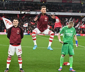 Arsenal v Liverpool 2021-22 Collection: Arsenal's Xhaka, White, and Ramsdale Prepared for Liverpool Showdown in Premier League (2021-22)