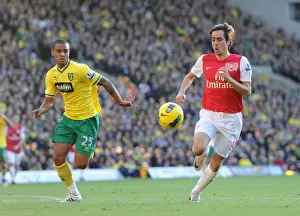Norwich City V Arsenal 2011-12 Prints: Arsenal's Yossi Benayoun Clashes with Norwich's Kyle Naughton in Premier League Showdown at Carrow Road