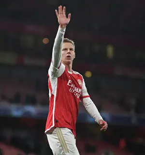 Arsenal V Sevilla 2023-24 Prints: Arsenal's Zinchenko Celebrates in Arsenal FC vs Sevilla FC