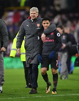Burnley V Arsenal 2017-18 Prints: Arsene Wenger and Alexis Sanchez Celebrate Arsenal's Victory over Burnley