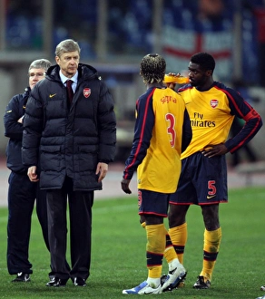 AS Roma V Arsenal 2008-9 Prints: Arsene Wenger the Arsenal manager with Bacary Sagna