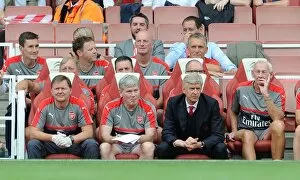 Arsenal Legends v Milan Glorie Collection: Arsene Wenger the Arsenal Manager on the bench with Gary Lewin (Physio), Pat Rice