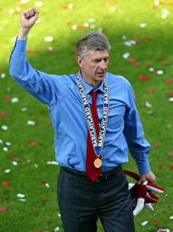 Arsenal v Leicester City Gallery: Arsene Wenger the Arsenal Manager celebrates at the end of the match