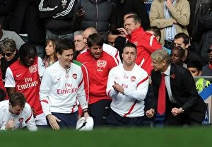 Images Dated 29th October 2011: Arsene Wenger the Arsenal Manager celebrates at the final whistle. Chelsea 3: 5 Arsenal