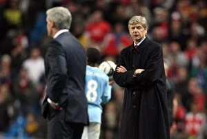 Manchester City v Arsenal - Carling Cup 2009-10 Collection: Arsene Wenger the Arsenal Manager. Manchester City 3: 0 Arsenal. Carlin Cup 5th Round
