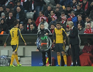 Bayern Munich v Arsenal 2016-17 Collection: Arsene Wenger the Arsenal Manager oversees the substitution of Laurent Koscielny