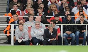 Images Dated 22nd September 2009: Arsene Wenger the Arsenal Manager with Pat Rice and Colin Lewin
