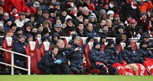 Arsenal v Everton 2009-10 Gallery: Arsene Wenger the Arsenal Manager sits in the dug out. Arsenal 2: 2 Everton