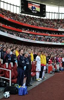 Arsenal v Liverpool 2010-2011 Collection: Arsene Wenger the Arsenal Manager stand for a minutes silence in honour of Danny Fiszman