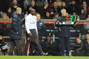 Aston Villa v Arsenal 2009-10 Gallery: Arsene Wenger the Arsenal Manager with sub Sol Campbell (Arsenal). Aston Villa 0