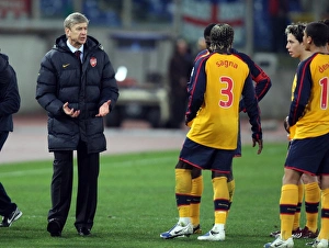 AS Roma V Arsenal 2008-9 Prints: Arsene Wenger the Arsenal Manager talks to his players