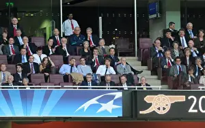 Arsene Wenger the Arsenal Manager watches the match from the Directors Box with his assistant Boro Primorac. Arsenal 1: 0 Udinese. UEFA Champins League Qualifying Round, 1st leg. Emirates Stadium, 16 / 8 / 11. Credit : Arsenal Football Club /