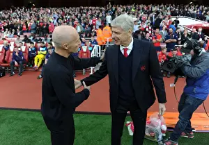Arsenal V Swansea City 2016-17 Prints: Arsene Wenger and Bob Bradley: Pre-Match Handshake at Arsenal vs Swansea City