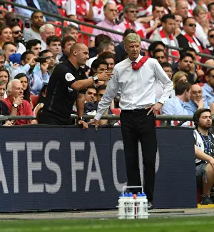 Arsenal V Chelsea - FA Cup Final 2017 Prints: Arsene Wenger and Bobby Madley: A Moment at the FA Cup Final between Arsenal and Chelsea