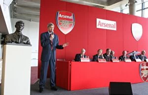 Images Dated 18th October 2007: Arsene Wenger with His Bust at Arsenal: Emirates Stadium, 2007