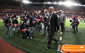 Arsenal V Olympiacos 2009-10 Prints: Arsene Wenger Celebrates Arsenal's 2-0 UEFA Champions League Victory over Olympiacos
