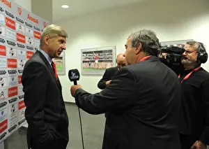 Arsenal V Norwich City 2013-14 Prints: Arsene Wenger Celebrates Arsenal's 4-1 Victory Over Norwich City in the Barclays Premier League