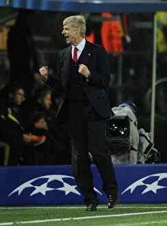 Images Dated 6th November 2013: Arsene Wenger Celebrates Arsenal's Win at Borussia Dortmund, UEFA Champions League (2013-14)