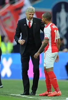 Arsene Wenger Coaching Theo Walcott during Arsenal's FA Cup Semi-Final Match against Reading