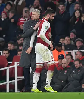 Arsenal V West Ham United - Carabao Cup 2017-18 Prints: Arsene Wenger Consoles Olivier Giroud: Arsenal vs West Ham United