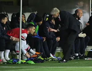 Borussia Dortmund V Arsenal 2013-14 Prints: Arsene Wenger Consults Thomas Vermaelen During Tense Borussia Dortmund vs
