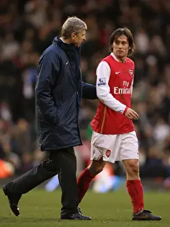Fulham V Arsenal 2007-8 Prints: Arsene Wenger Counsels Tomas Rosicky at Half Time: Arsenal's Dominance over Fulham (0:3)