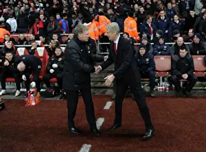 Arsenal V Manchester United 2013-14 Prints: Arsene Wenger and David Moyes Pre-Match Handshake: Arsenal vs Manchester United