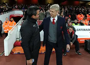 Arsenal V Huddersfield Town 2017-18 Prints: Arsene Wenger and David Wagner: A Pre-Match Encounter at the Emirates Stadium (Arsenal v Huddersfield Town)