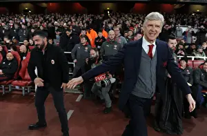 Arsenal V AC Milan 2017-18 Prints: Arsene Wenger and Gennaro Gattuso: A Pre-Match Handshake Before the Arsenal v AC Milan UEFA Europa League Clash