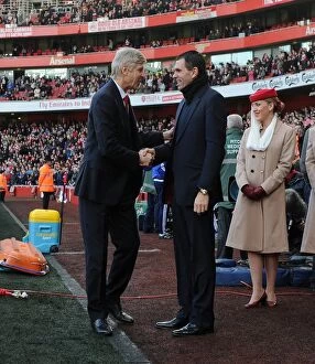 Images Dated 22nd February 2014: Arsene Wenger and Gus Poyet: Pre-Match Handshake at Arsenal vs Sunderland (2014, Premier League)