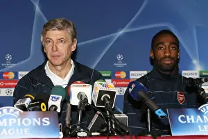 FC Porto V Arsenal 2008-9 Prints: Arsene Wenger and Johan Djourou: Arsenal's Pre-Match Press Conference Ahead of FC Porto Clash
