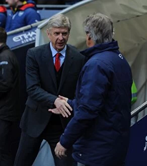 Images Dated 18th January 2015: Arsene Wenger and Manuel Pellegrini: Pre-Match Handshake at Manchester City vs Arsenal (2014-15)