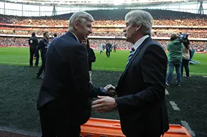 Arsenal V Manchester City 2013/14 Prints: Arsene Wenger and Manuel Pellegrini: A Pre-Match Encounter between Arsenal and Manchester City