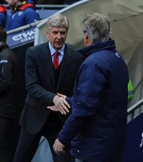 Manchester City V Arsenal 2014-15 Prints: Arsene Wenger and Manuel Pellegrini: Pre-Match Handshake at Manchester City vs Arsenal (2014-15)