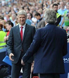 Arsene Wenger and Manuel Pellegrini's Pre-Match Handshake: Manchester City vs. Arsenal, Premier League 2015-16