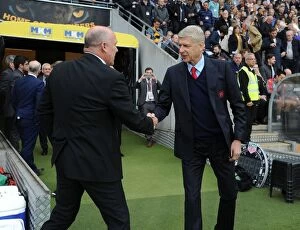 Images Dated 17th September 2016: Arsene Wenger and Mike Phelan: Pre-Match Greetings at Hull City vs Arsenal (2016-17)
