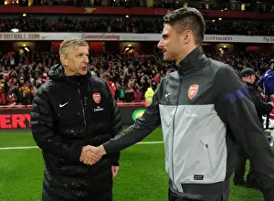 Arsene Wenger and Olivier Giroud Celebrate Arsenal's Victory: 4-1 over Wigan Athletic, Barclays Premier League, Emirates Stadium (2013)