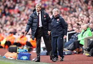 Images Dated 14th March 2009: Arsene Wenger and Pat Rice Celebrate Arsenal's 4-0 Victory Over Blackburn Rovers