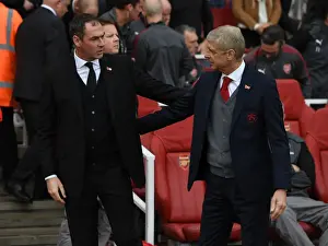 Arsenal V Swansea City 2017-18 Prints: Arsene Wenger and Paul Clement Greet Each Other Before Arsenal v Swansea City