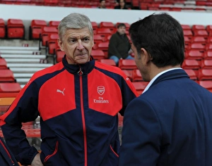 Nottingham Forest V Arsenal EPL Cup 3rd Round 2016-17 Prints: Arsene Wenger and Philippe Montanier: Pre-Match Meeting - Nottingham Forest vs Arsenal