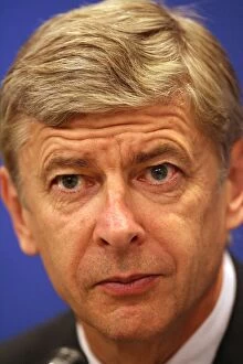 Images Dated 16th September 2008: Arsene Wenger at His Pre-Match Press Conference Ahead of Arsenal's UEFA Champions League Clash