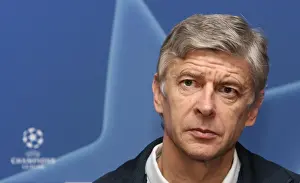 FC Porto V Arsenal 2008-9 Prints: Arsene Wenger at the Press Conference: Arsenal's Preparations for FC Porto Showdown in the UEFA Champions League