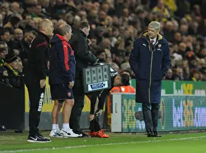 Norwich City V Arsenal 2015-16 Prints: Arsene Wenger Readies Substitution of Gabriel: Norwich City vs Arsenal
