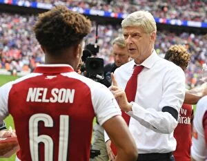 Images Dated 6th August 2017: Arsene Wenger and Reece Nelson: The FA Community Shield Showdown - Arsenal vs. Chelsea (2017-18)