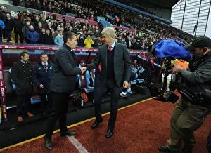 Aston Villa v Arsenal 2015-16 Collection: Arsene Wenger and Remi Garde: Pre-Match Handshake Before Aston Villa vs