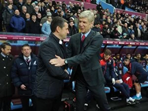 Aston Villa v Arsenal 2015-16 Collection: Arsene Wenger and Remi Garde's Pre-Match Handshake: Aston Villa vs. Arsenal, Premier League 2015-16