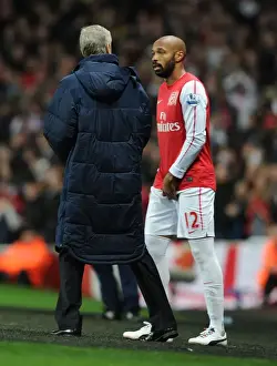 Arsenal V Leeds United FA Cup 2011-12 Prints: Arsene Wenger Speaks with Thierry Henry during Arsenal's FA Cup Clash against Leeds United (2011-12)