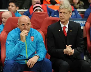 Arsenal V Anderlecht 2014/15 Prints: Arsene Wenger and Steve Bould: Pre-Match Huddle at Arsenal's Emirates Stadium (Arsenal v Anderlecht)