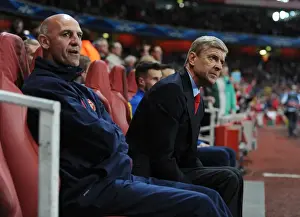 Arsenal V Napoli 2013-14 Prints: Arsene Wenger and Steve Bould: Pre-Match Huddle at Arsenal's Emirates Stadium (Arsenal v Napoli)